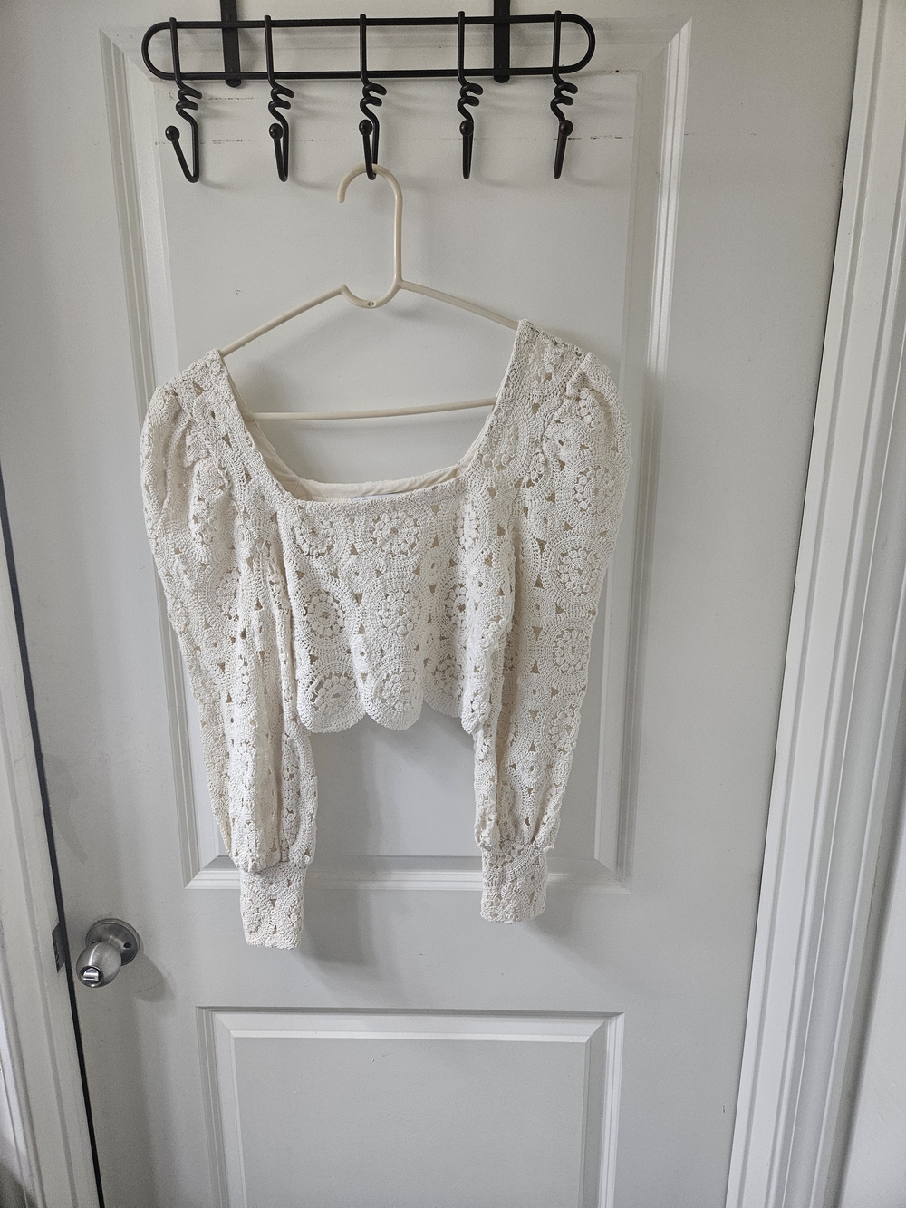 Zara Cream Crochet Square-Neck Crop Top